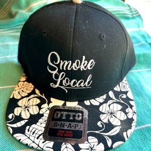 ‘Smoke Local’ SnapBack Hat Tropical Floral BW Cap